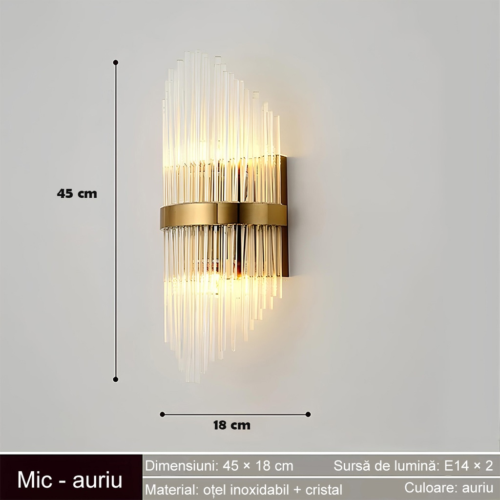 LED Wall Light for Indoor, Stainless Steel and Glass, Gold, 45x18 cm, 88002 Model