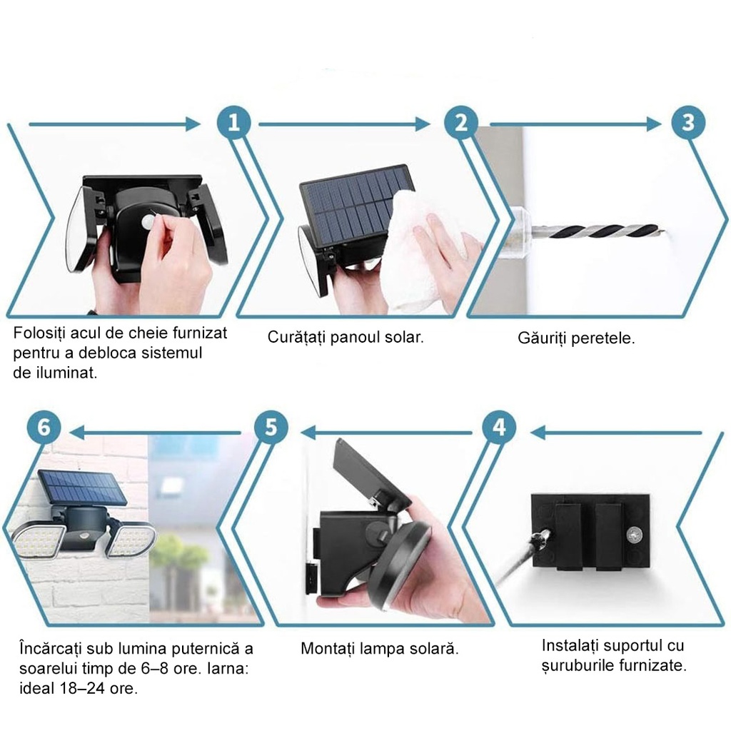 Double Solar Wall Lamp, Sensor, 56 LEDs 