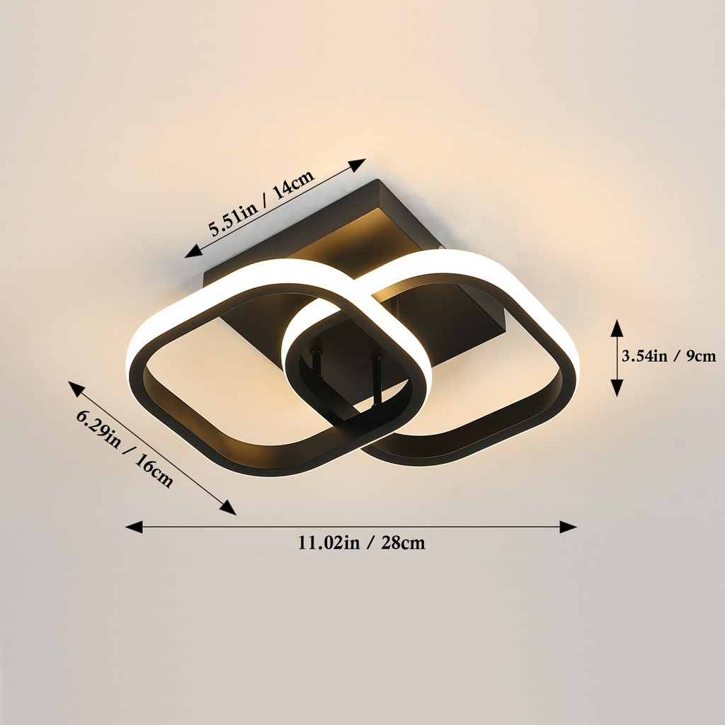 22W LED Ceiling Light – Modern Design with Squares, 3 Light Colors (Warm/Neutral/Cool White), Acrylic & Metal, Black