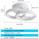LED Chandelier 2 Circle, Goeco, Aluminum, 22 W, 25 x 17 x 9.5cm, White 