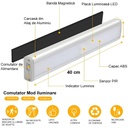 LED Motion Sensor Light – 72 LEDs, USB Rechargeable, Magnetic Holder & Adhesive Tape, 40 cm, Cool White Light 6500K, for Dressing Room, Closet, Bathroom, Hallway, Stairs
