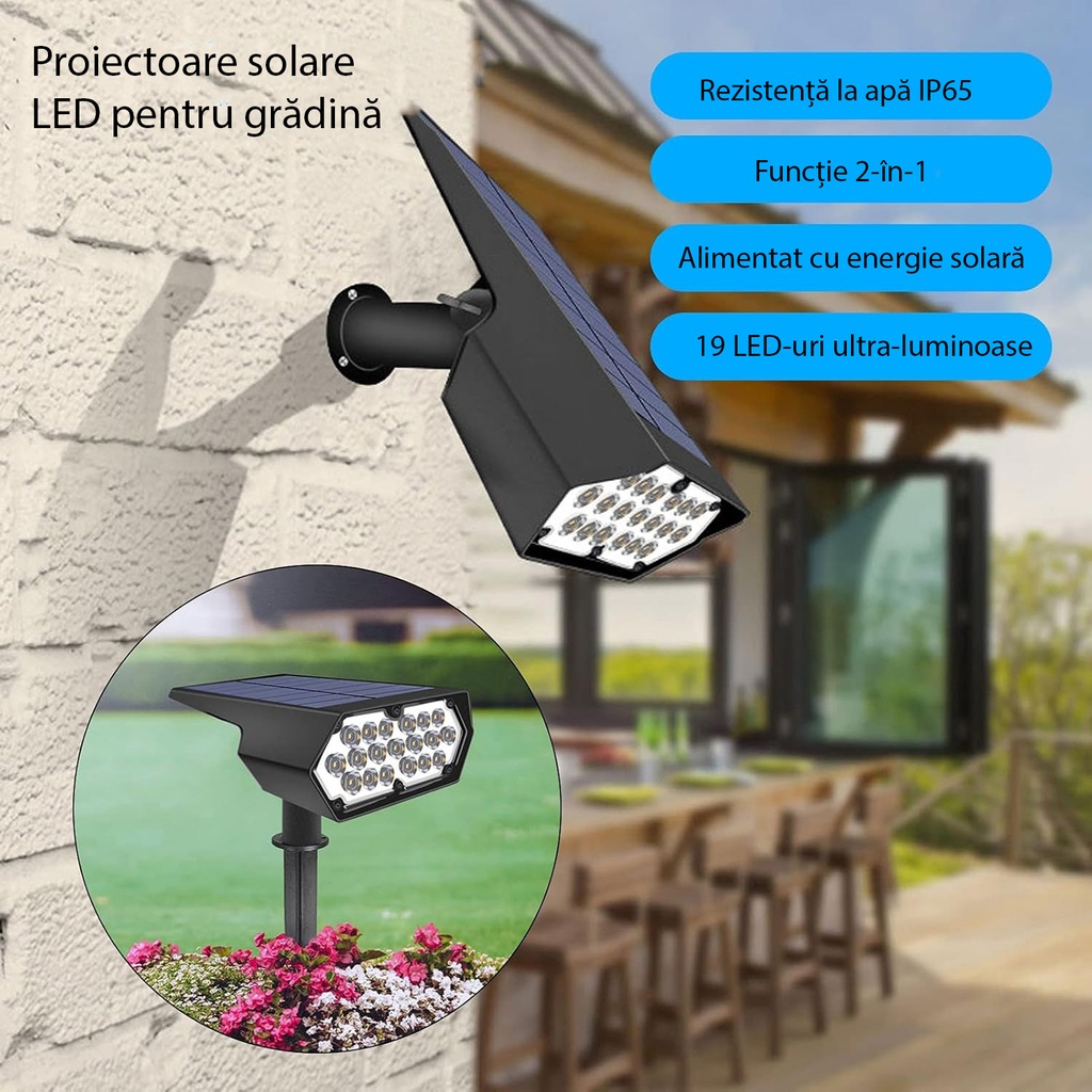 Solar Lamp 19 LEDs, IP65, for outside, 6500k