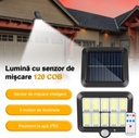 Solar LED Lamp with Remote Control – 120 COB LEDs, 10 Grids, Motion & Light Sensor, 1200mAh Battery, 260 lm, 5m Cable, Water Resistant, Black