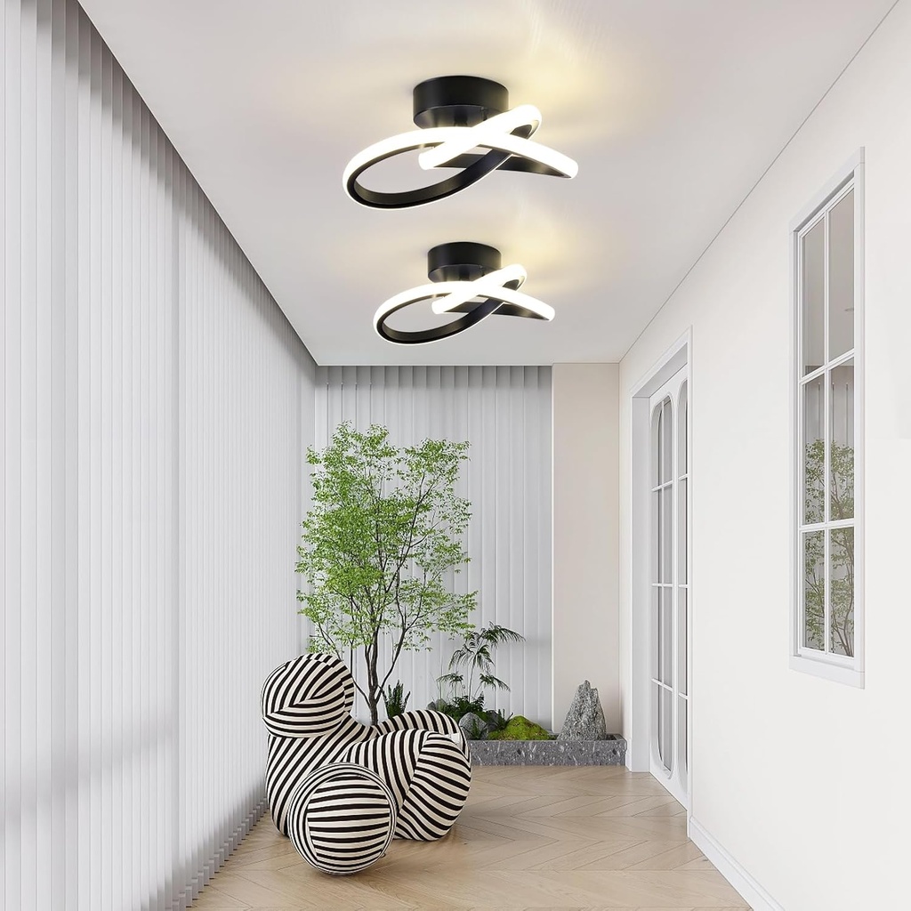 LED Chandelier 24W, 3 Color Temperature Settings (Cool White, Neutral, Warm), Modern Design, Black