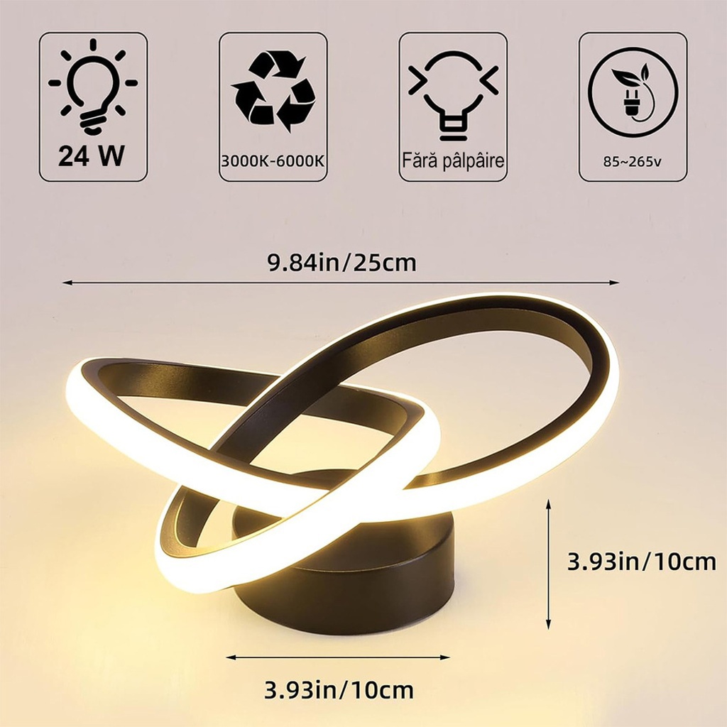 LED Chandelier 24W, 3 Color Temperature Settings (Cool White, Neutral, Warm), Modern Design, Black