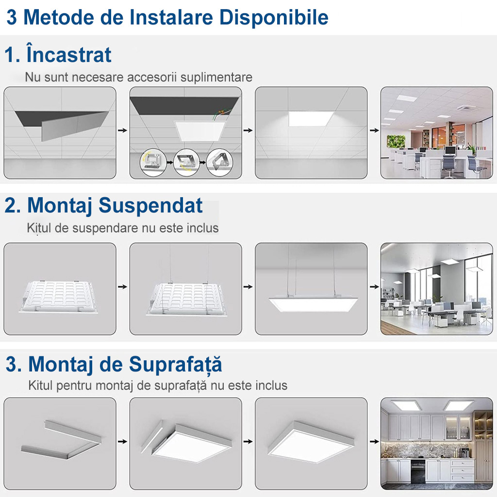 LED panel 30x60 cm, 40W, Eco model, white frame, 3500k, recessed lighting
