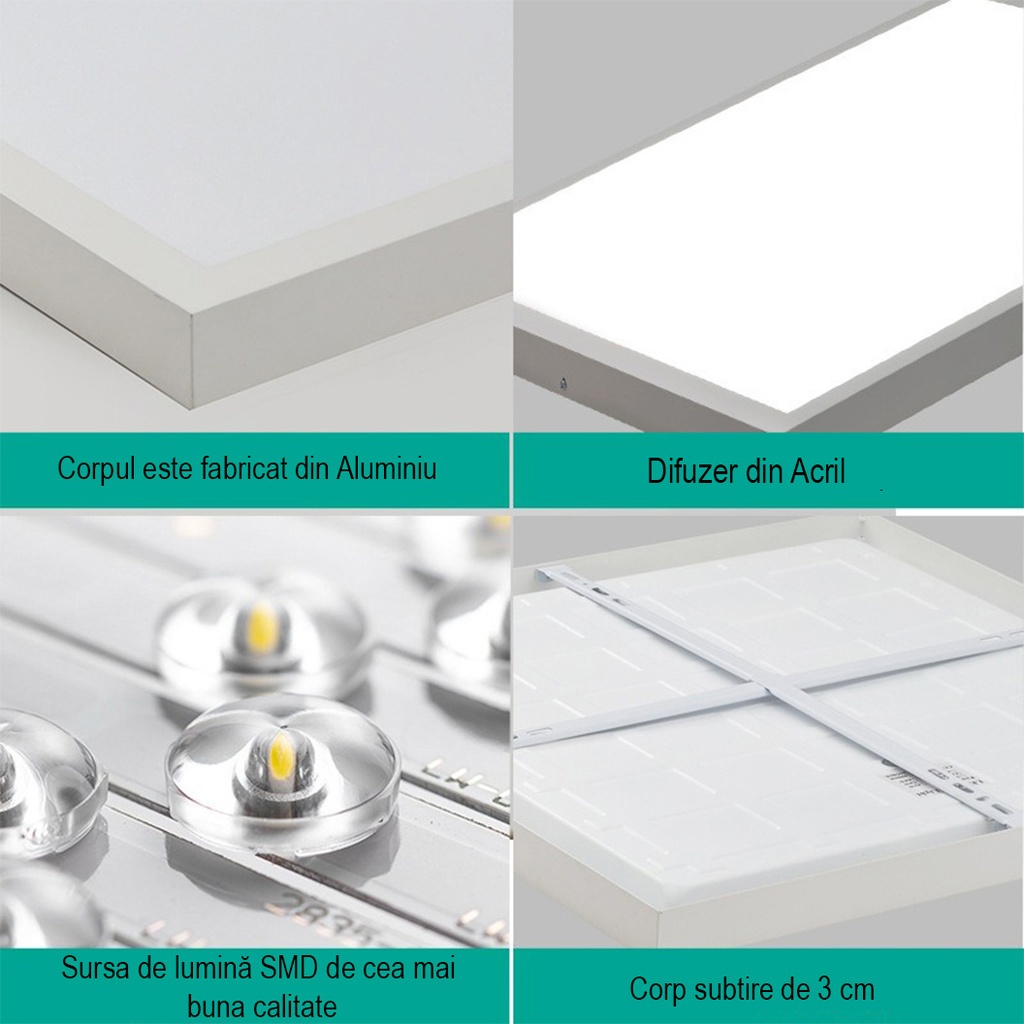 LED Ceiling Light 30x30cm, 20W, 6500k, White, applied