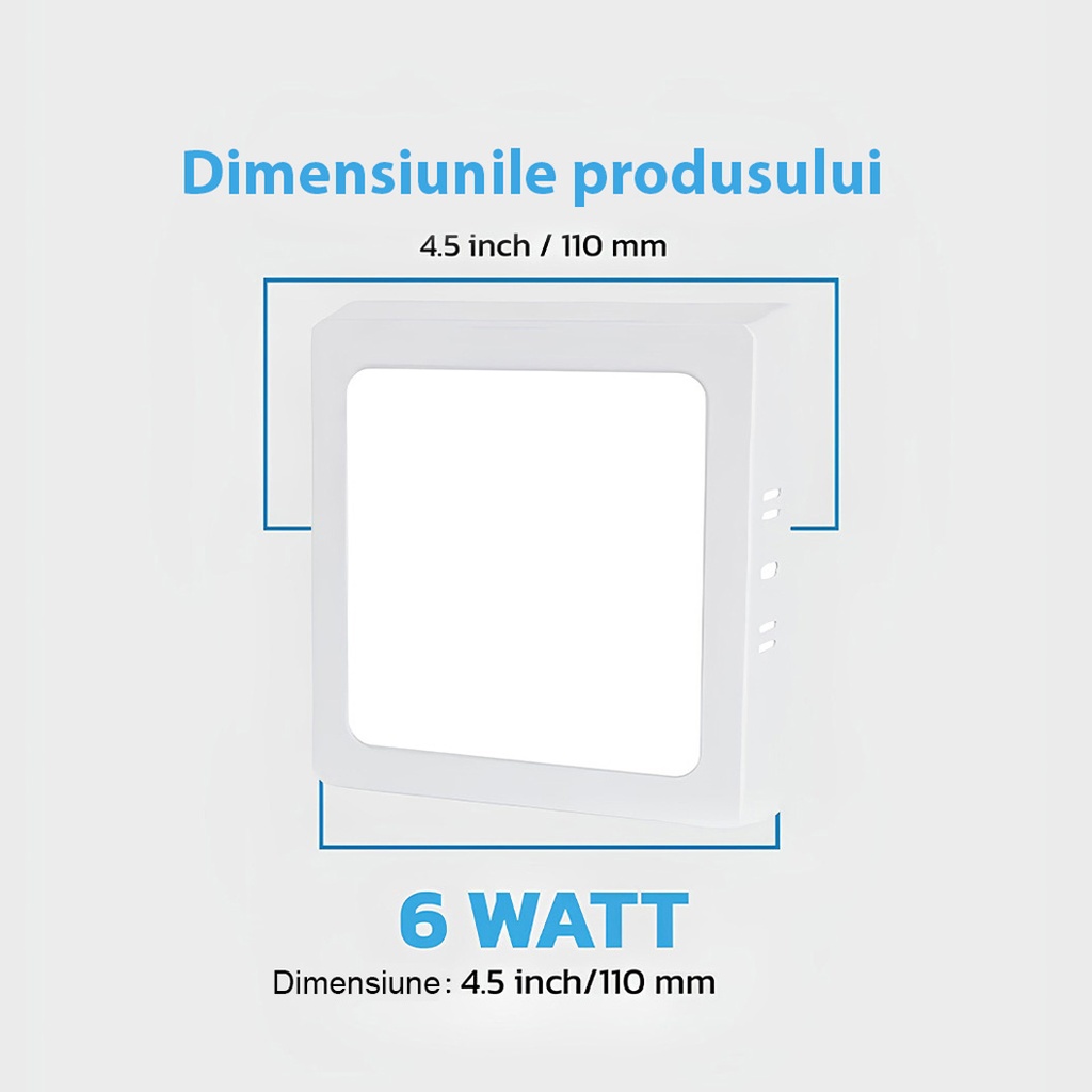 Square LED Ceiling light 6W, 11cm, 3500k, White, applied
