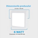 Square LED Ceiling light 6W, 11cm, 3500k, White, applied