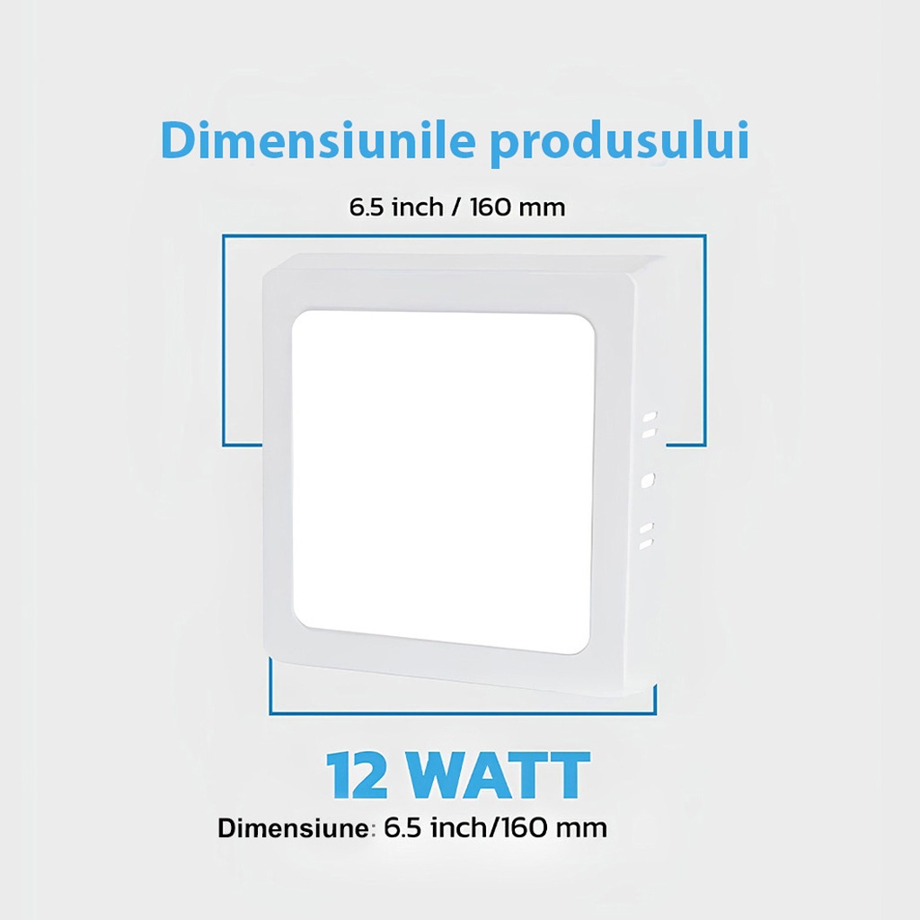 Square LED Ceiling light 12W, 16cm, 3500k, White, applied