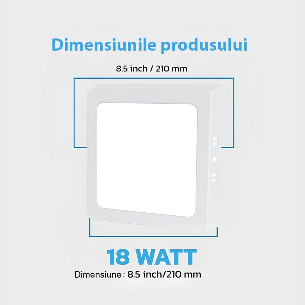 Square LED Ceiling light 18W, 21cm, 3500k, White, applied