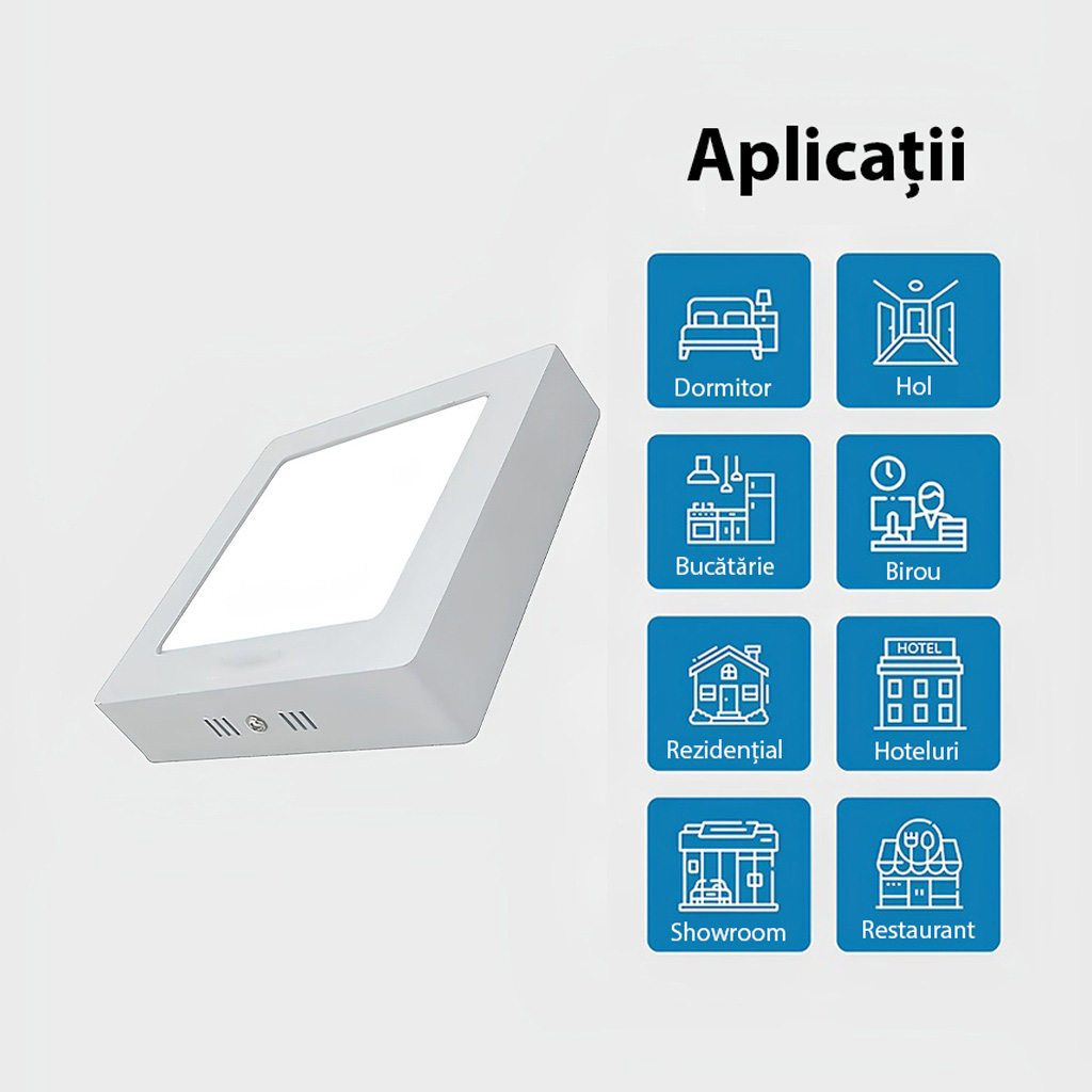 Square LED Ceiling light 24W, 21cm, 3500k, White, applied