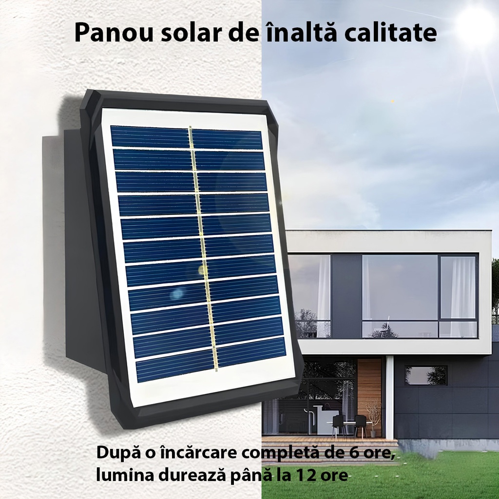 Solar LED wall light with 2 LEDs, adjustable angle, IP65, 3 colors 6500k, 4000k, 3000k