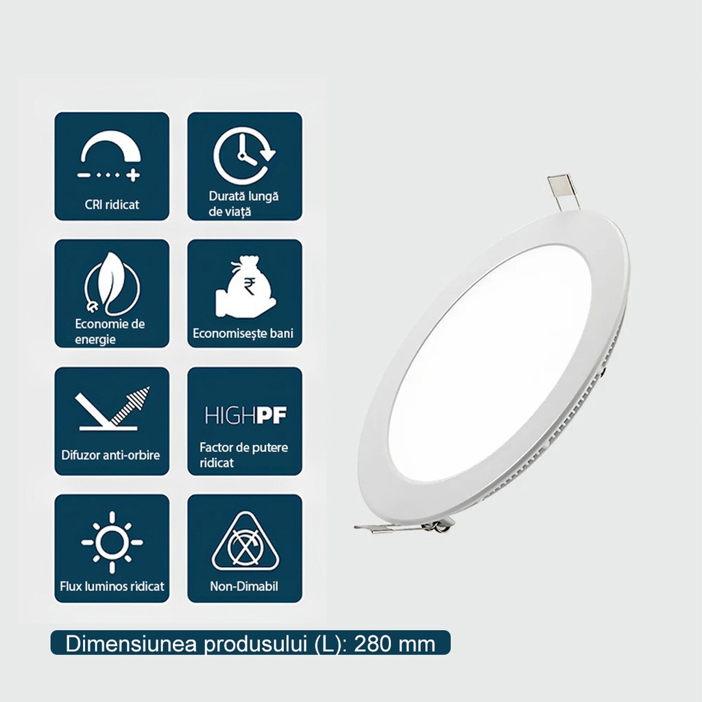 Recessed round spot LED 24W, 3500k, White, Encapsulated