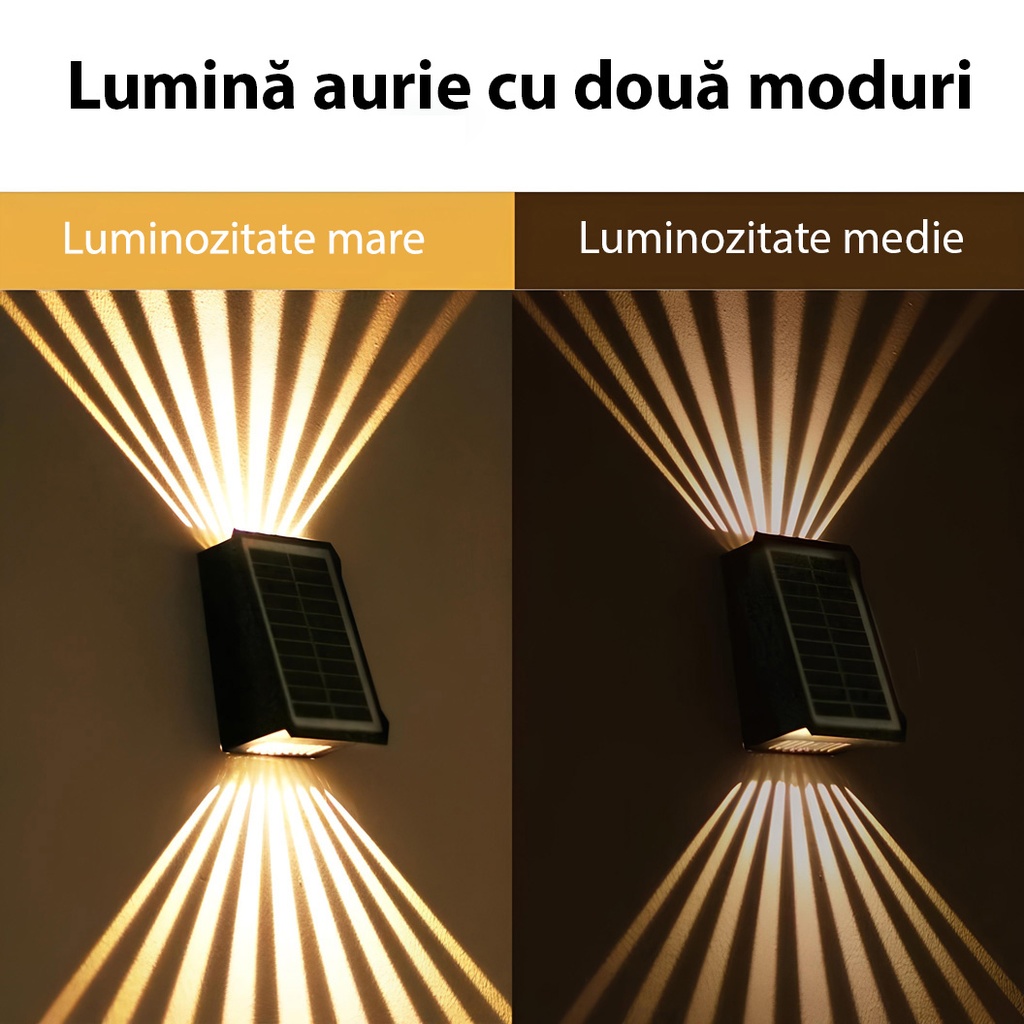 Solar LED wall light with 2 LEDs, IP65, 3 colors 6500k, 4000k, 3000k