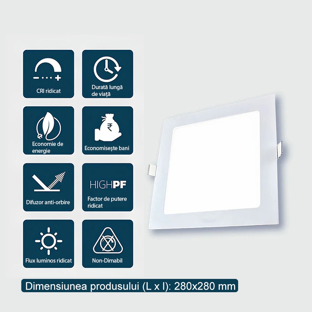 Spot LED 24W recessed square, 3500k, White, Encapsulated