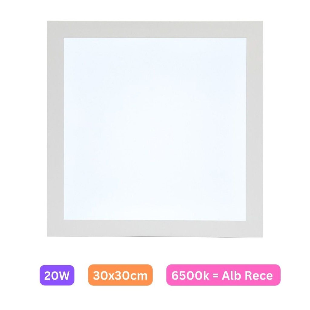 LED Ceiling Light 30x30cm, 20W, 6500k, White, applied