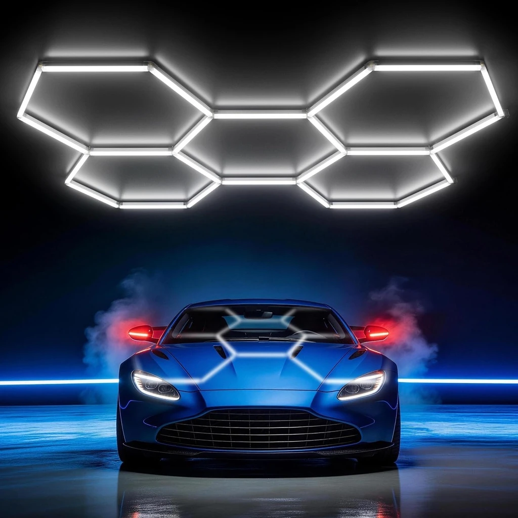 [LBZ-00150] Set 5 Hexagoane LED Honeycomb 168W, 6500K lumină alb rece, 20160 lumeni, structură premium din aluminiu, 234 x 166 cm