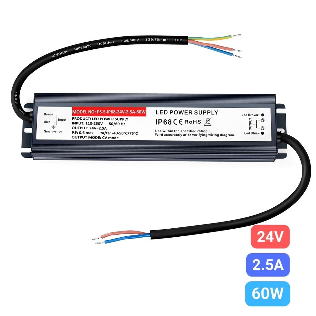 Sursa de Alimentare Slim, Exterior IP68, 24V, 2.5A, 60W