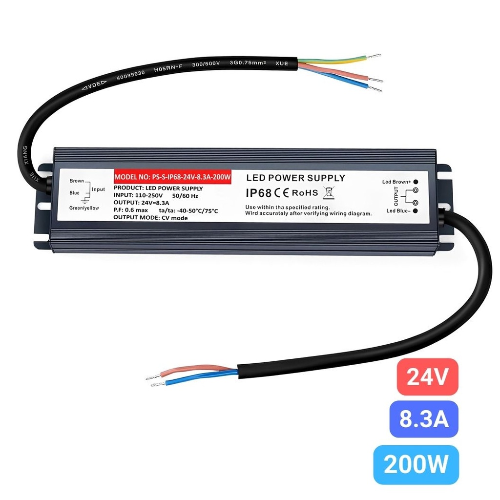 Sursa de Alimentare Slim, Exterior IP68, 24V, 8.3A, 200W