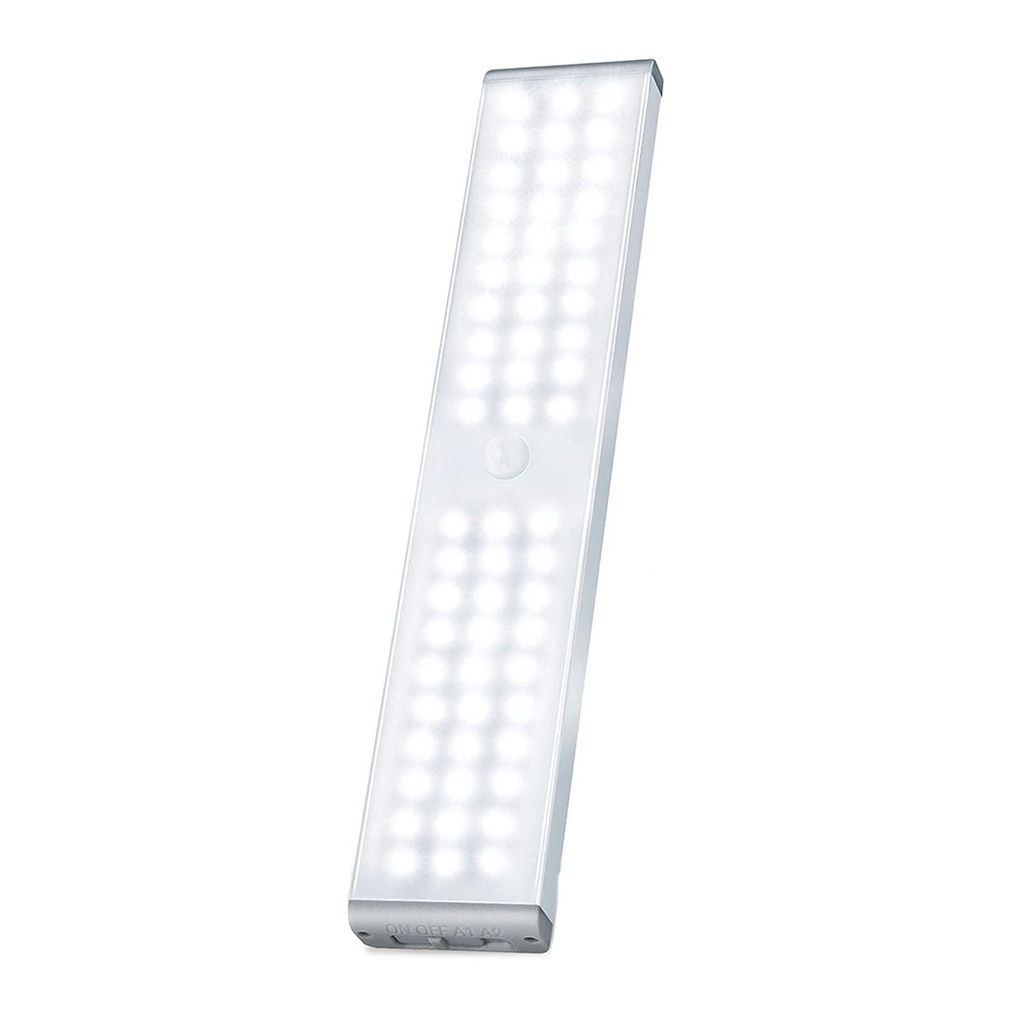 Lampa LED cu Senzor de Miscare – 60 LED-uri, Reincarcabila USB, Suport Magnetic & Banda Adeziva, 40 cm, Lumina Alb Rece 6500K, pentru Dressing, Dulap, Baie, Hol, Scari