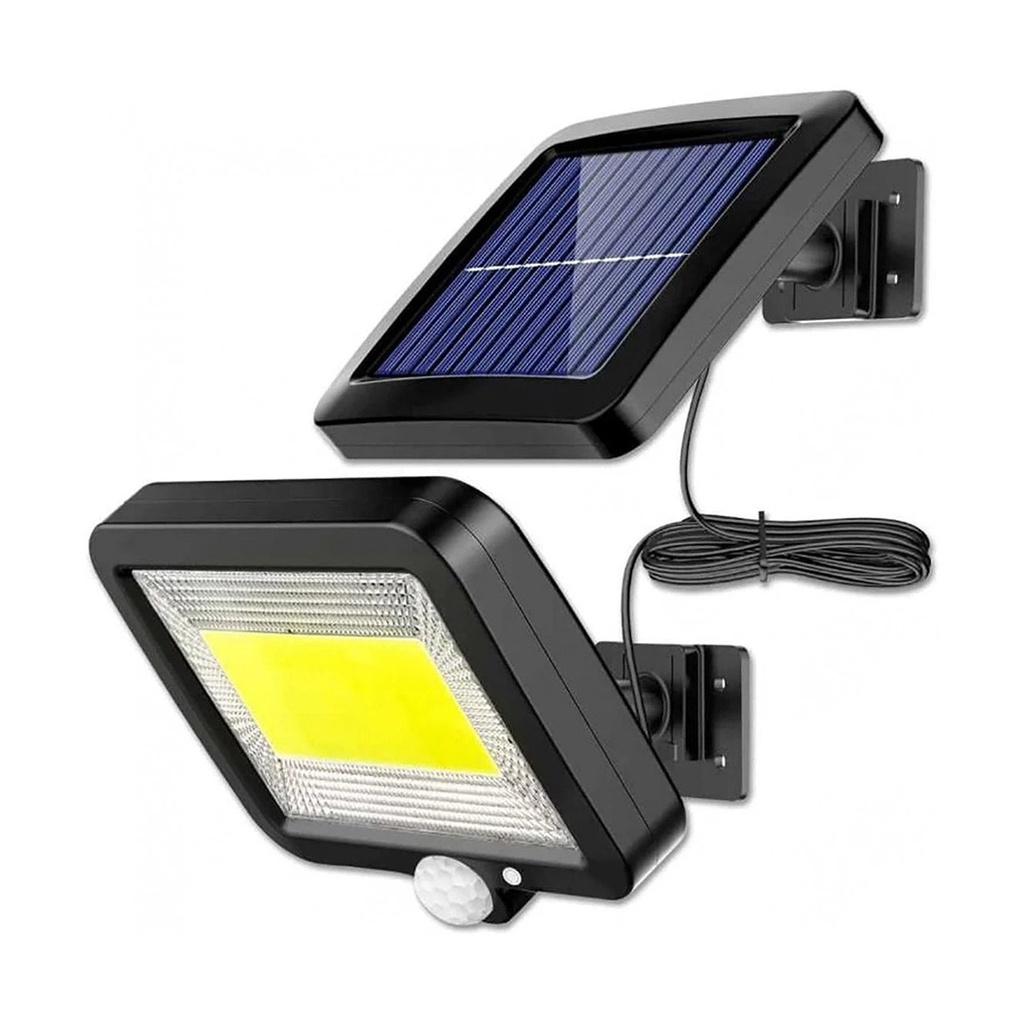 Lampa Solara cu 100 LED-uri COB, Senzor de Miscare, Montaj pe Perete, 3 Moduri de iluminare, Lumina Alb Rece, IP65, Neagra