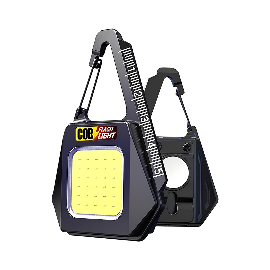 Keychain Flashlight, Waterproof, USB Type C Charging, COB type, 8 x 5.3 cm, 500 mAh, 5W, Black Yellow color, cold white light 6500k