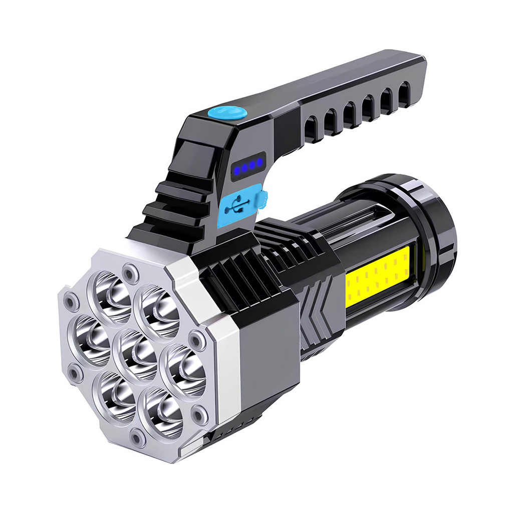 Lanterna LED Puternica, Reincarcabila, Rezistenta la Apa – COB, cu Maner, pentru Camping, Drumetii, Urgente – Negru/Albastru (14.1 x 6.4 cm)