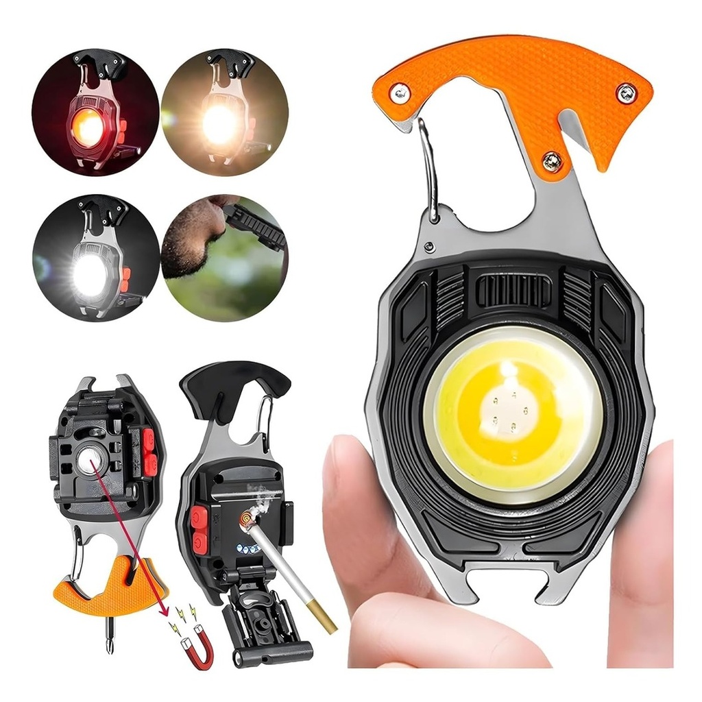 Breloc LED Multifunctional Supravietuire – Lanterna, Bricheta USB, Fluier, Deschizator Sticle,Model W5147, Negru/Portocaliu