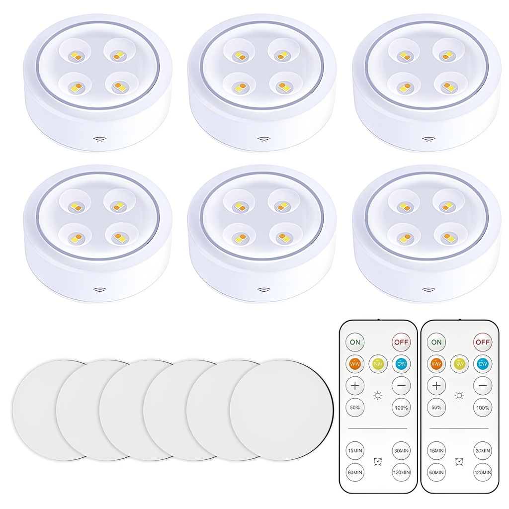 Set 6 Lampi LED Fara Fir – Alimentate cu Baterii, 3 Culori de Lumina, 2 Telecomenzi, Plastic Rezistent – Alb