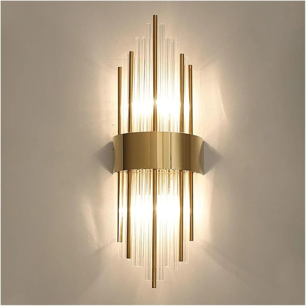 [LBZ-00238] Aplica de perete cu LED, pentru interior, otel inoxidabil si sticla, 45 x 18 cm, auriu