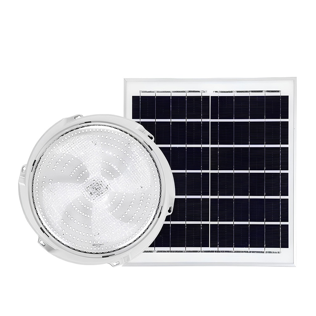 Plafoniera Solara LED 30W cu Telecomanda, Diametru 145mm, Lumina Alb Rece 6500K, Prelungitor 4.6m – Iluminare Eficienta pentru Exterior si Interior