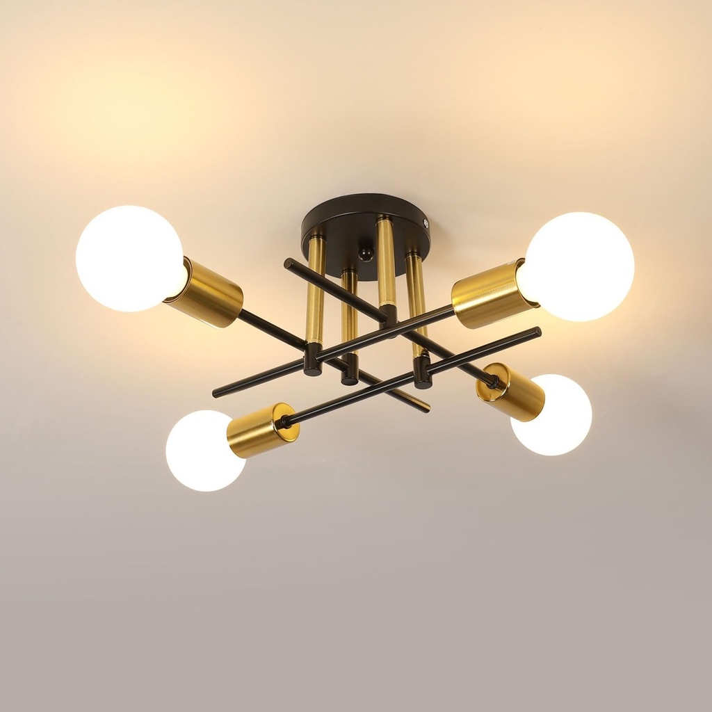 Iron ceiling light, Retro, Four heads 46*46*15, Cup light fixture, E27, 220V, Black/Gold 