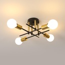 Plafoniera Retro din Fier cu 4 Lampi E27, Negru/Aur, 46x46x15 cm, Iluminat Industrial, 220V