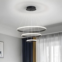 Candelabru LED Circular 76W – 220V, Design Modern, 3 Cercuri (20/40/60 cm), Negru, Iluminare pentru Living, Dining, Hol