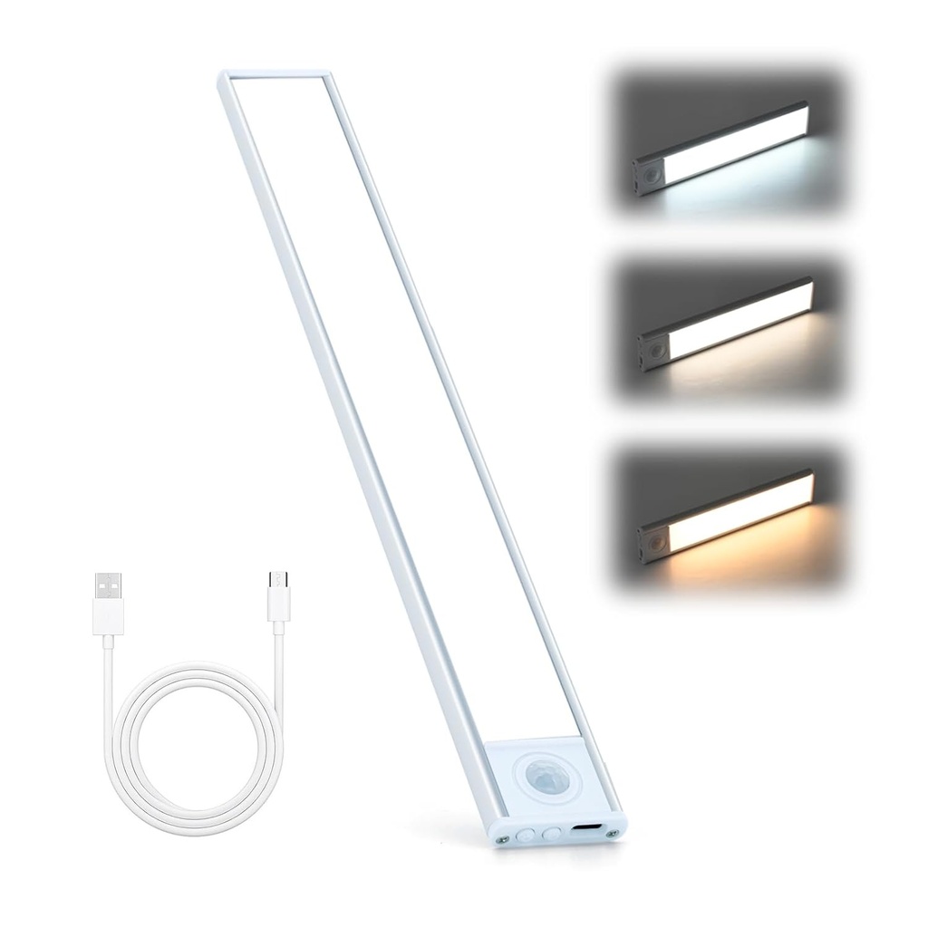 Lampa LED inteligenta cu senzor de miscare, portabila, 3 temperaturi culoare CCT, intensitate reglabila, Incarcare USB, Material Aluminiu, 2 moduri de lucru, 30cm, Argintie