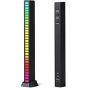 Bara LED RGB cu Sincronizare Muzicala – 32 LED-uri, Senzor Sunet, 17 Culori, Moduri Multiple, Reglaj Luminozitate & Viteza, Alimentare USB-C, Negru