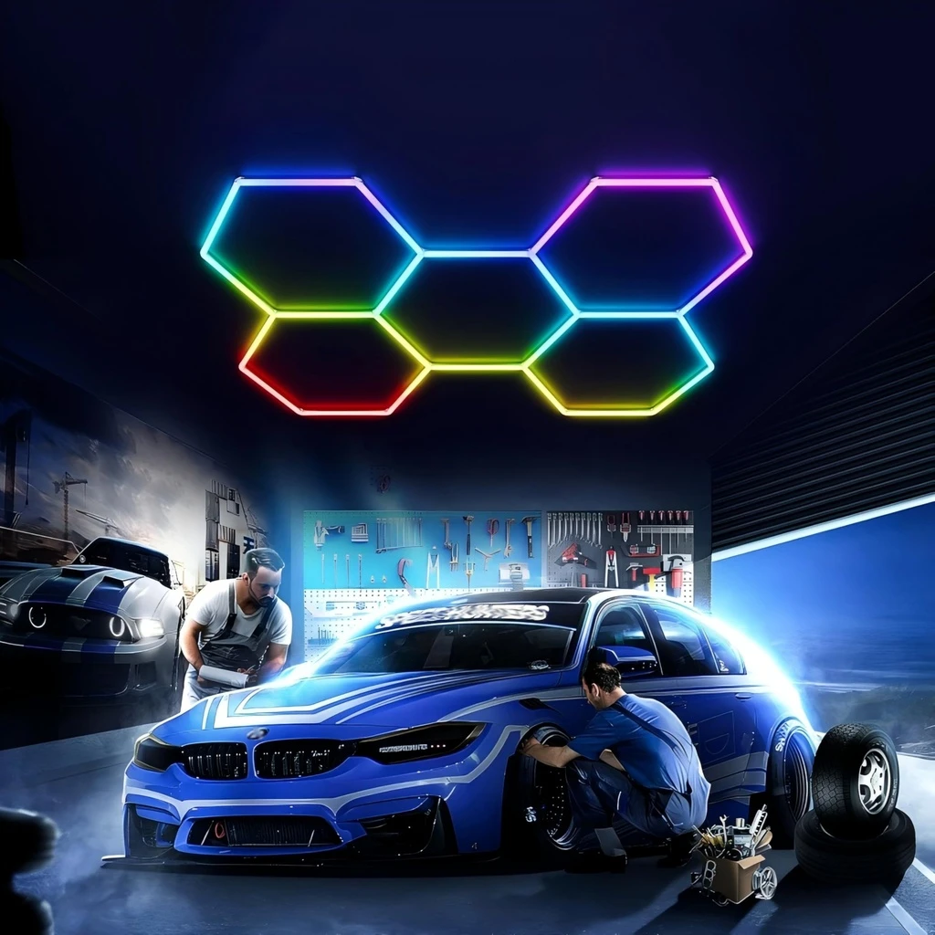 [LBZ-00151] Set 5 Hexagoane LED RGB Honeycomb 44W, structură premium din aluminiu, 234 x 166 cm
