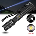 Lanterna LED Profesionala XHP50 – 2500 Lumeni, Focus Ajustabil, Reincarcabila USB, Acumulator Inclus, Aliaj de Aluminiu, Rezistenta la Apa, Neagra