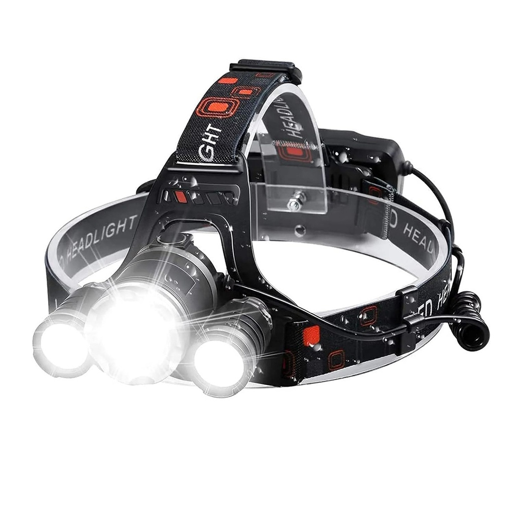 Headlamp, 3x Cree LED, Aluminum, 6000 Lumens + 2 Batteries