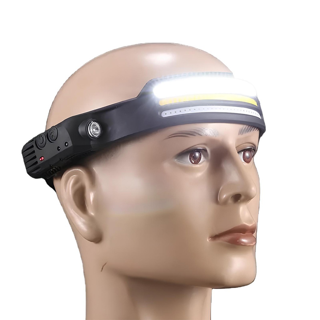LED Headlamp W689-3 3 x XPE COB strip source, professional, 1200mah battery, motion sensor, Red light, White, Yellow, 10 light modes, Black
