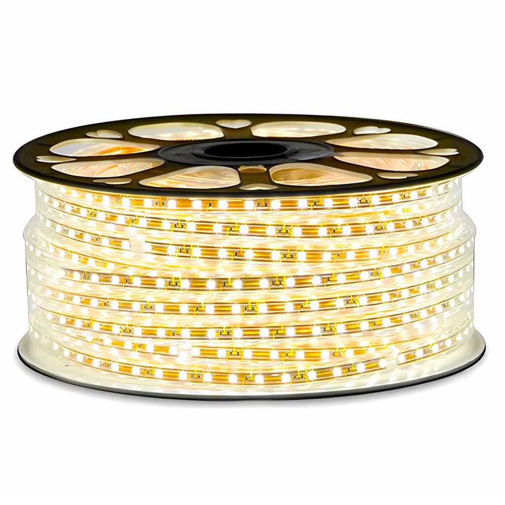 Banda LED 220V, 120 LED/m, SMD 2835, Lumina Alb-Calda, Exterior IP65, 10mm, Rola 100 metri