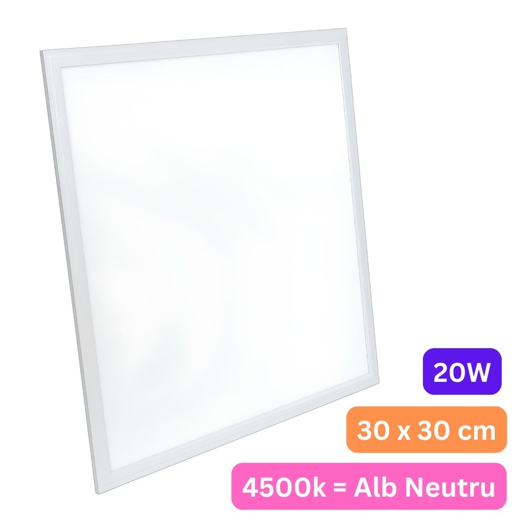 Panou LED 30x30 cm, 20W, Lumina Neutra 4500K, Model Premium, Rama Alba, Ideal pentru Tavane False