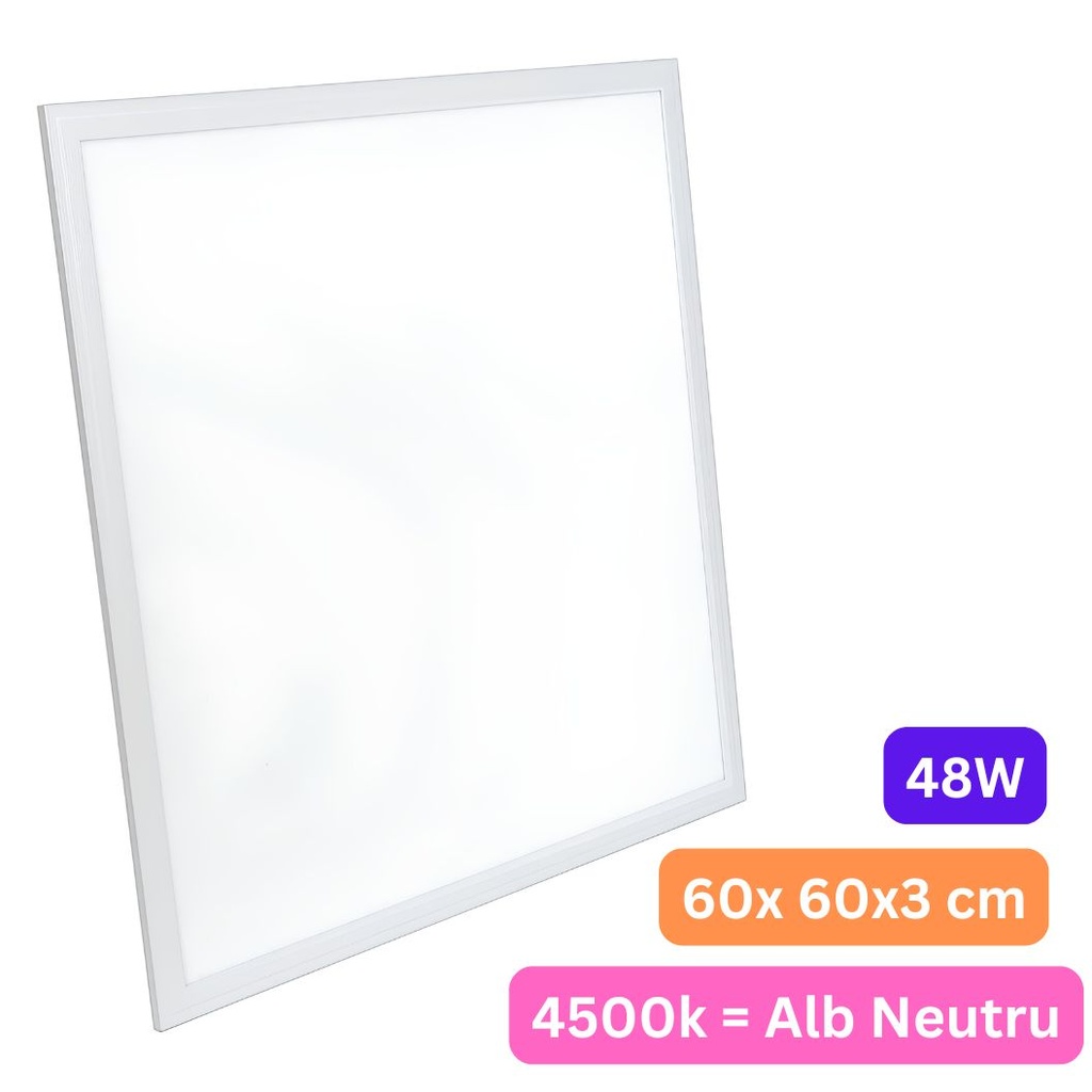 Panou LED 60x60 cm, 48W, Lumina Neutra 4500K, Model Premium, Rama Alba, Ideal pentru Tavane False