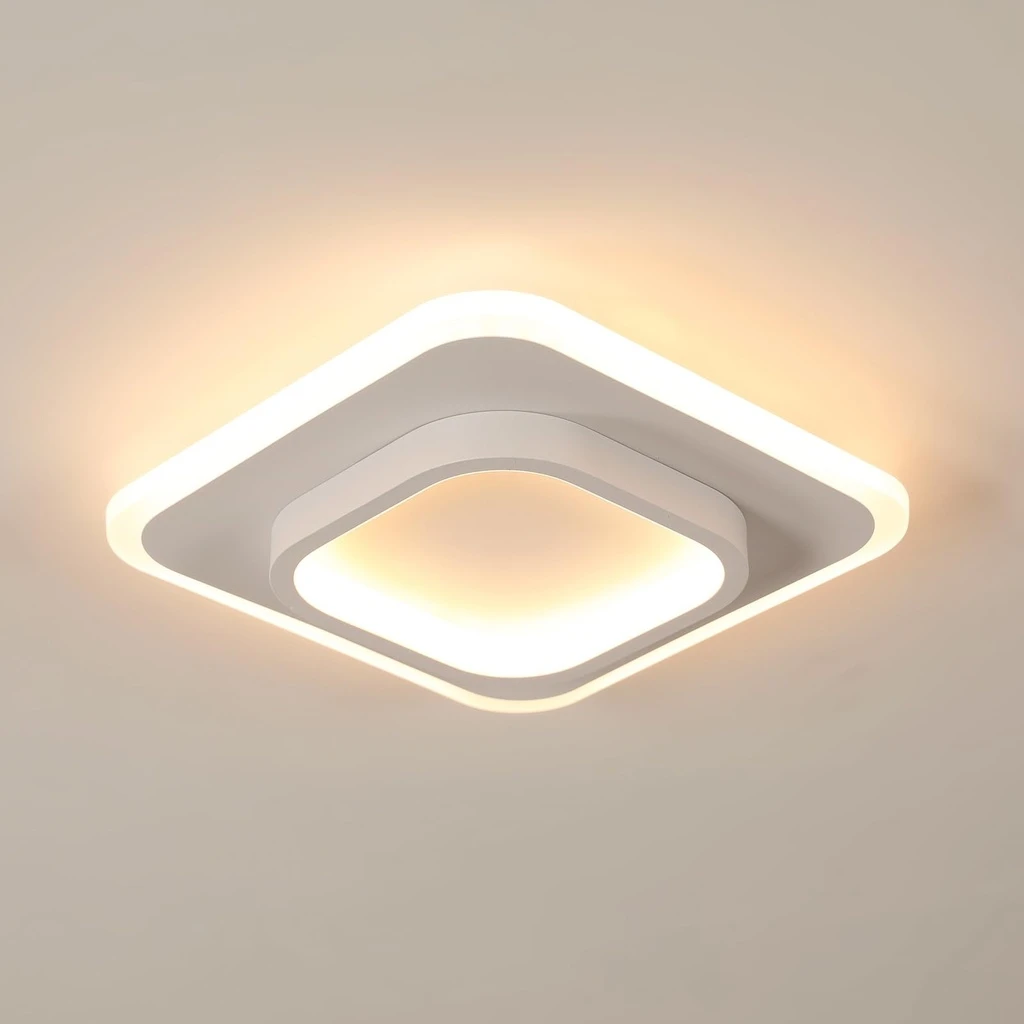 [LBZ-00579] Lustra LED 20W - 2 Patrate, 3 trepte de culoare (Alb Rece, Neutru, Cald), Design Modern, 24x10x6 cm, Alb