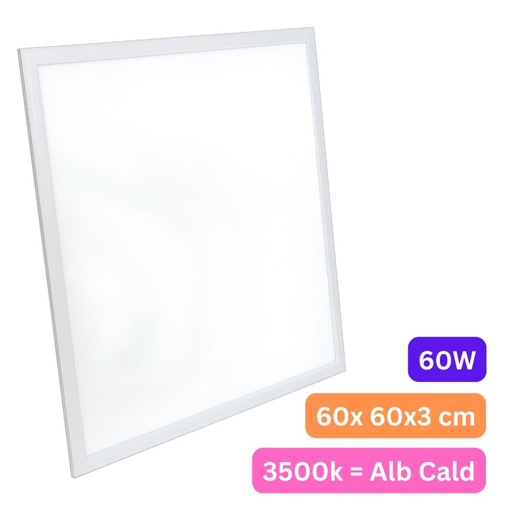 Panou LED 60x60 cm, 60W, Lumina Calda 3500K, Model Premium, Rama Argintie, Ideal pentru Tavane False
