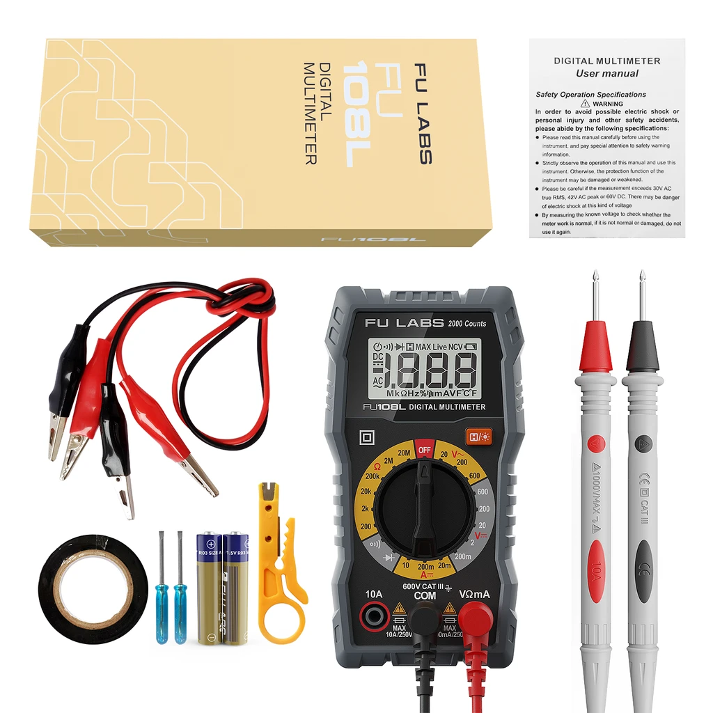 [LBZ-00600] Multimetru digital FULABS  FU108L Universal, Afisaj Iluminat, masurare tensiune AC si DC, cu accesorii bonus