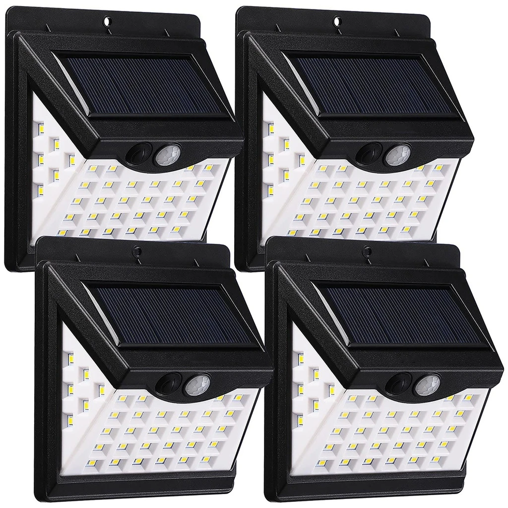 [COMBO-00082] Set 4 Lampi Solare 40 LED-uri pentru Exterior, Rezistente la Apa, cu Senzor de Miscare, pentru Alei, Terasa, Garaj, Veranda, Alb Rece 6500K, Negru