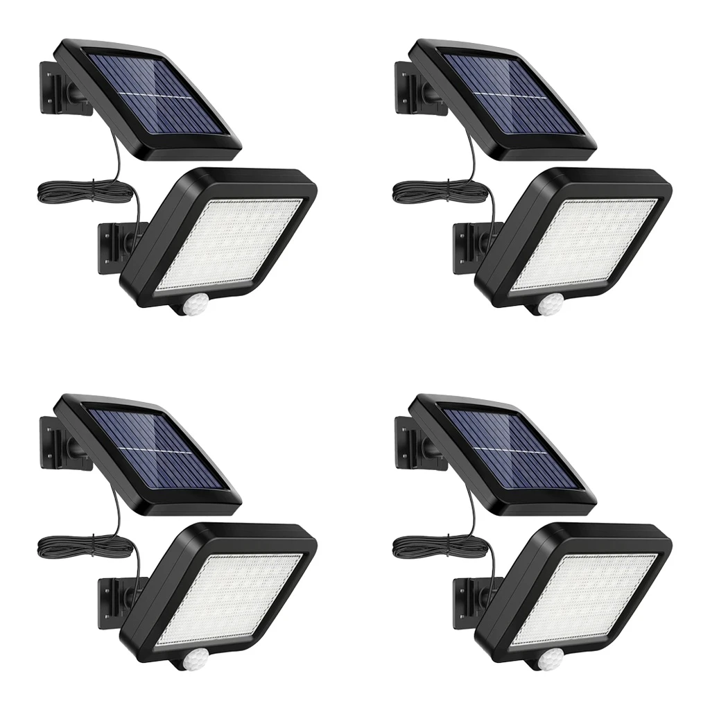 [COMBO-00176] Set de 4 Lampi Solare pentru Exterior, 56 LED-uri cu Senzor de Miscare, Rezistente la Apa IP65, Unghi de Iluminare 120°, 3 Culori: 3500K, 4500K, 6500K, Lampa Solara de Perete pentru Gradina cu Cablu de 5 m