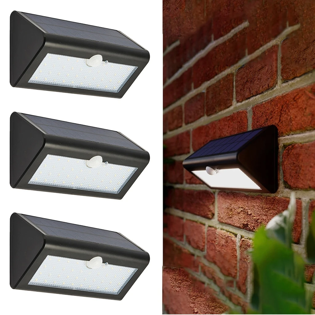 [COMBO-00086] Set 3 Lampi Solare LED cu Senzor de Miscare, 38 LED-uri, Lumina Alb Rece 6500K, Negru